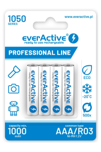 Nabíjecí baterie everActive Ni-MH R03 AAA 1050 mAh Professional Line Obrázok pre Nabíjecí baterie everActive Ni-MH R03 AAA 1050 mAh Professional Line